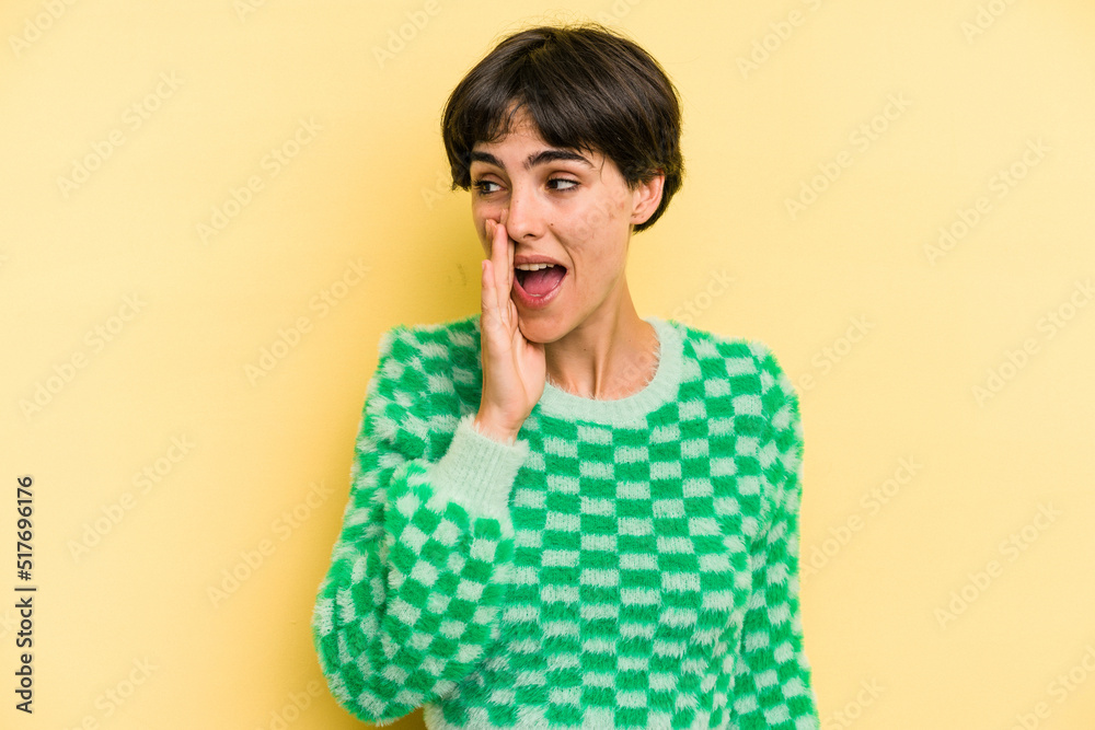 Young caucasian woman with a short hair cut isolated shouting excited to front. Young caucasian woman with a short hair cut isolated shouting excited to front.