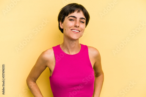Young caucasian woman with a short hair cut isolated happy, smiling and cheerful.