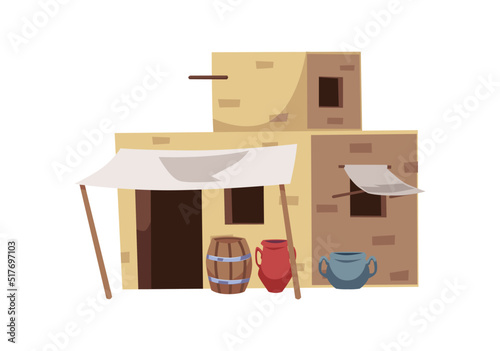 Arabian city building exterior, flat vector illustration isolated on white background.