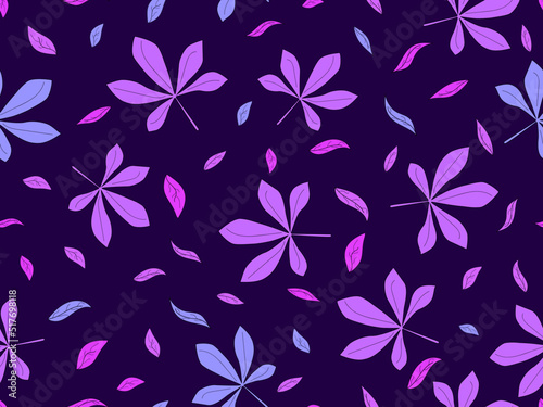 Chestnut leaves seamless pattern. Colorful autumn leaves. Design for wrapping paper, fabric printing and promotional items. Vector illustration