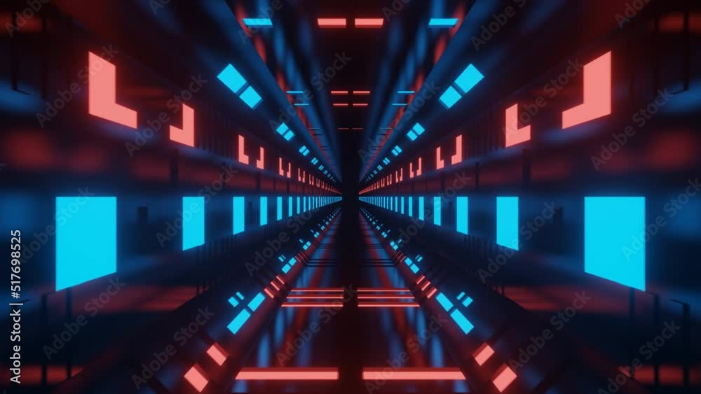 Abstract blue red sci-fi tunnel seamless loop, 4k 3d animation background Abstract blue red sci-fi tunnel seamless loop, 4k 3d animation background