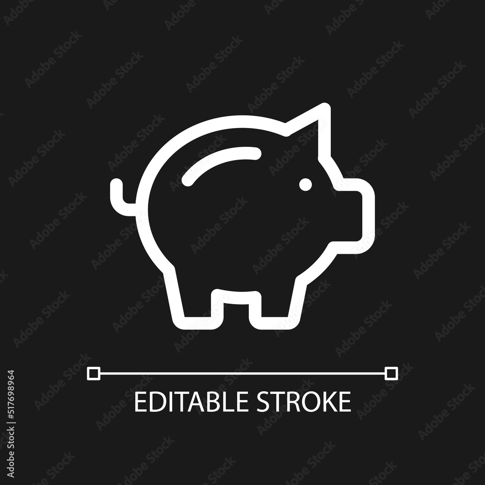 Piggy bank pixel perfect white linear ui icon for dark theme. Money ...