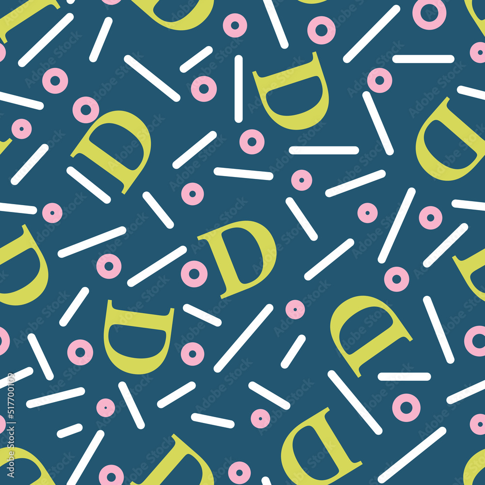 Letter D with Confetti Vector Seamless Pattern Letter D with Confetti Vector Seamless Pattern