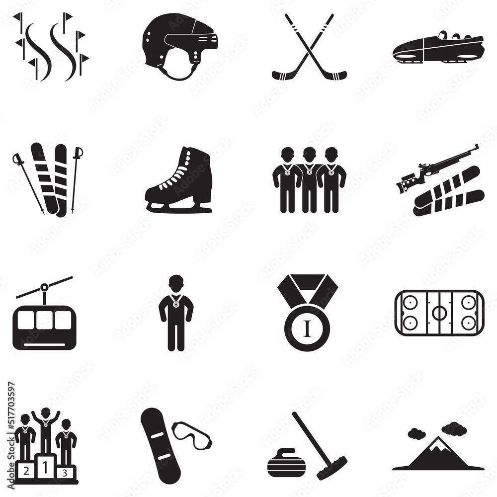 Winter Olympics Icons. Black Flat Design. Vector Illustration.