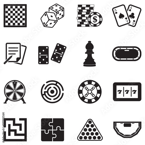 Board Game Icons. Black Flat Design. Vector Illustration.