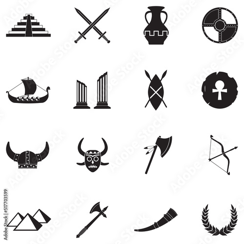Ancient Icons. Black Flat Design. Vector Illustration.