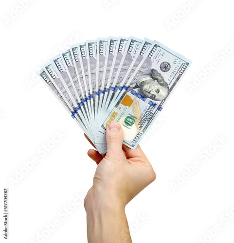 Hand giving money isolated on white