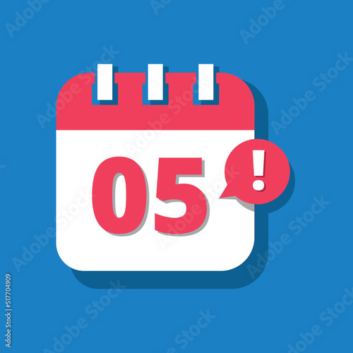 Vectorized and editable calendar icon with 3D perspective, appointment schedule, icons for websites and posts, day 05. © Manoel