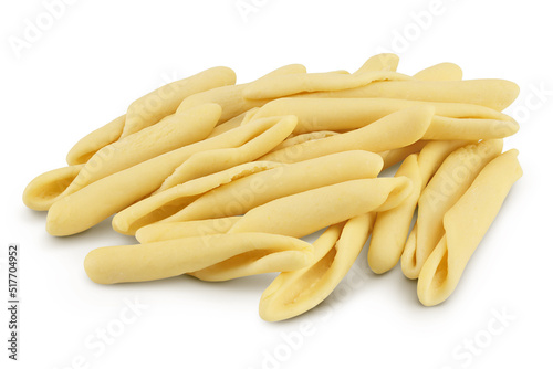 Typical Calabrian pasta called Maccheroncini also known as Maccheroni isolated on white background with full depth of field.