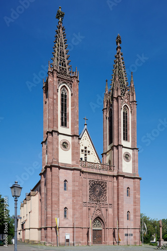 Parish church in Geisenheim in Germany, known as Rheingau Cathedral on a clear summer day