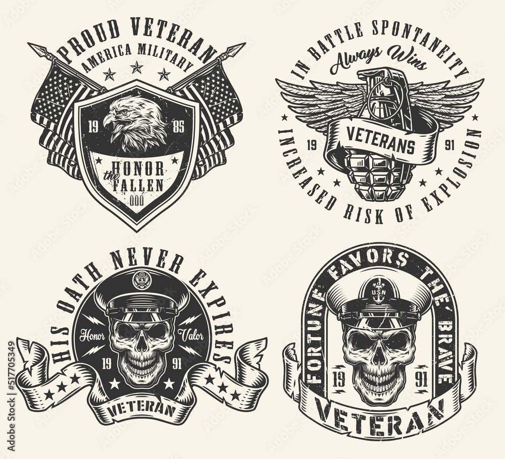 Obraz premium Military veteran set logotype monochrome