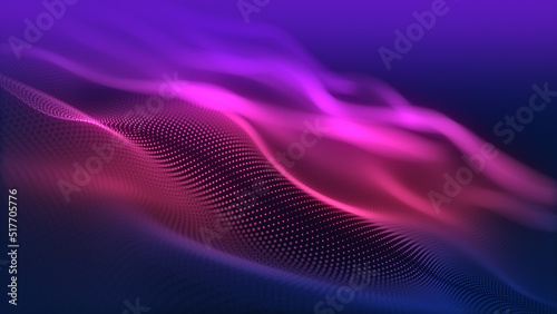 Particles wave Cyber or technology background. Abstract seamless loop of mesh glowing red dots digital luxurious sparkling wave particles flows background, Motion of digital data flow. © Hyperset