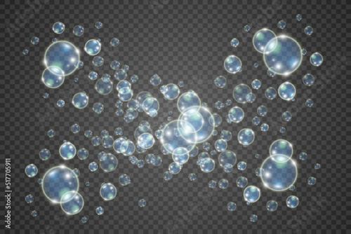 	
White beautiful bubbles on a transparent background vector illustration. Bubble.	