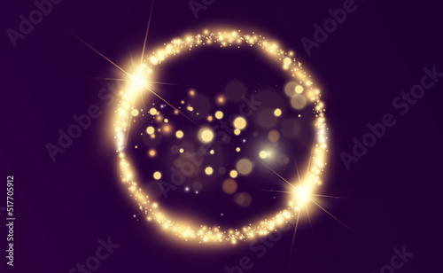 Round shiny perfect background. Vector eps10. Beautiful light. Magic circle. Precious background.Round gold shiny frame with light bursts.