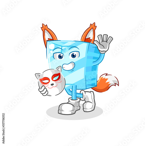 glass japanese fox character. cartoon mascot
