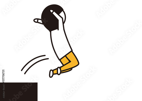 ジャンプする女性_線画イラスト_黒と黄色