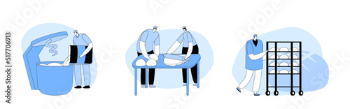 Bread Production Concept. Industrial Baking Process with Staff and Machinery Equipment. Worker Characters on Manufacture