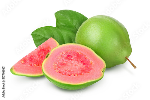 Guava fruit with slices isolated on white background with full depth of field
