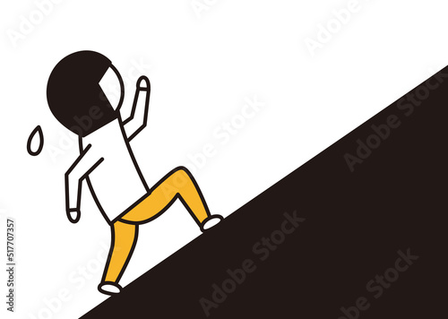 坂道を上る女性_線画イラスト_黒と黄色