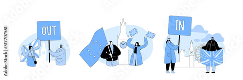 Crowd of People with Traditional Britain and Europe Flags Brexit and Anti Brexit Supporters on Demonstration