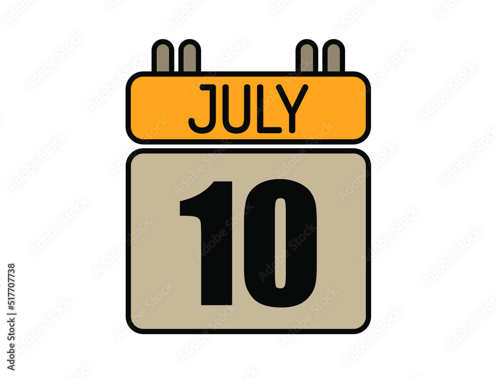 Day 10 July calendar icon. Calendar vector for July days isolated on white background. Day 10 July calendar icon. Calendar vector for July days isolated on white background.