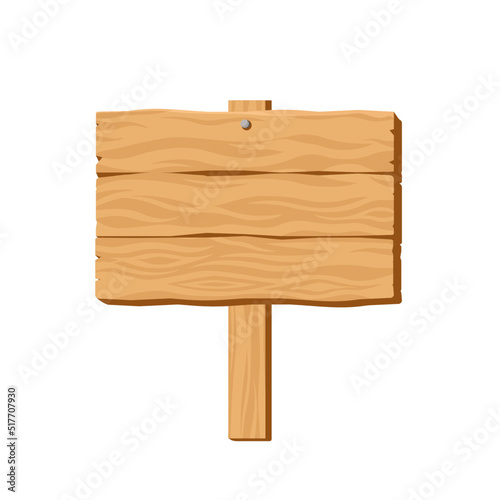 blank wooden signboard made of three boards. Cartoon style vector guidepost illustration. Rough poster made of wood. Wooden bricks. 