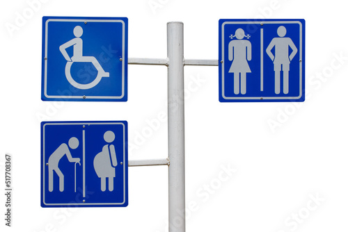 Foto Sign of  public toilet for male, female, pregnant, oldster, and disabled