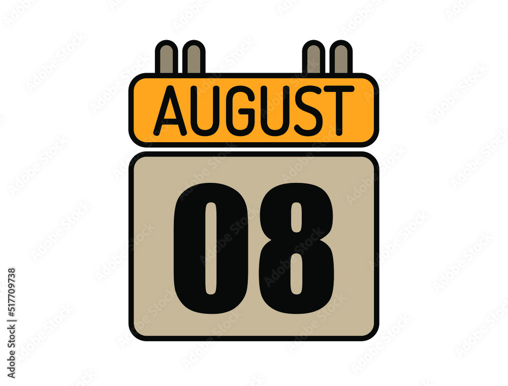 Day 8 August calendar icon. Calendar vector for August days isolated on white background. Day 8 August calendar icon. Calendar vector for August days isolated on white background.
