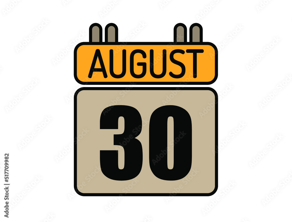 Day 30 August calendar icon. Calendar vector for August days isolated on white background. Day 30 August calendar icon. Calendar vector for August days isolated on white background.