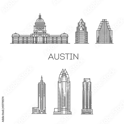 Austin architecture line skyline illustration.
