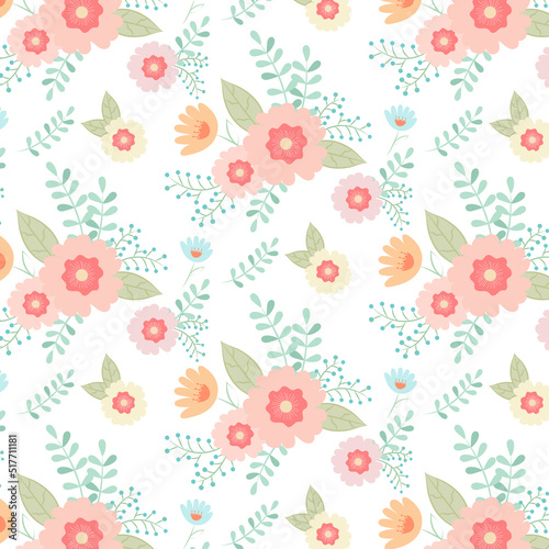 Beautiful vector floral summer seamless pattern with hand drawn field wild flowers. Vector illustration.