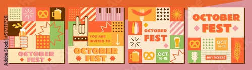 A set of 4 templates for the Oktoberfest in autumn, warm colors. Perfect for social media, event poster, flyer, invitation, cover, banner. Editable vector illustration.