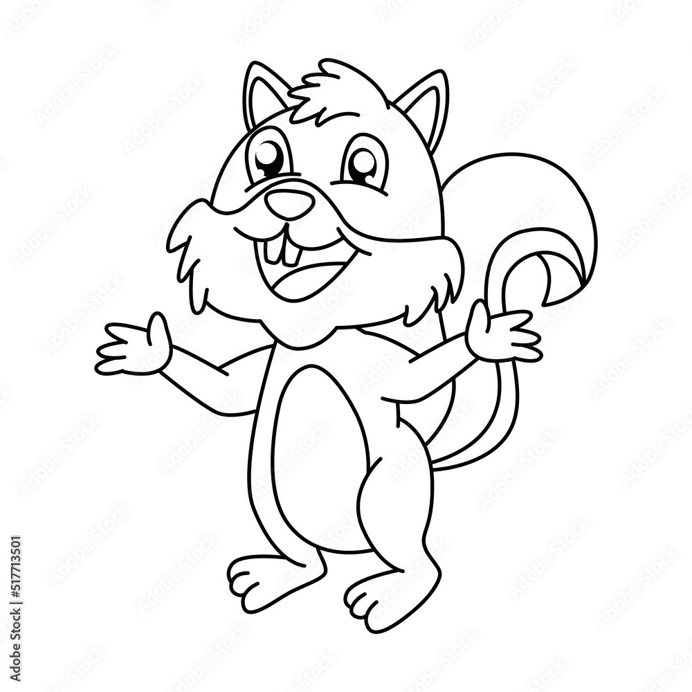 Fototapeta premium Coloring page cute squirrel vector illustration