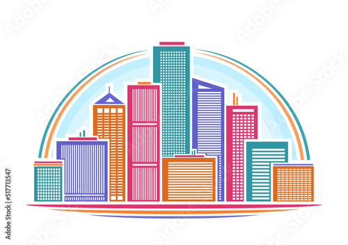 Vector illustration of Urban Skyline  horizontal decorative poster with multicolored linear design skyline cityscape  urban line art concept with various colorful buildings on blue sky background