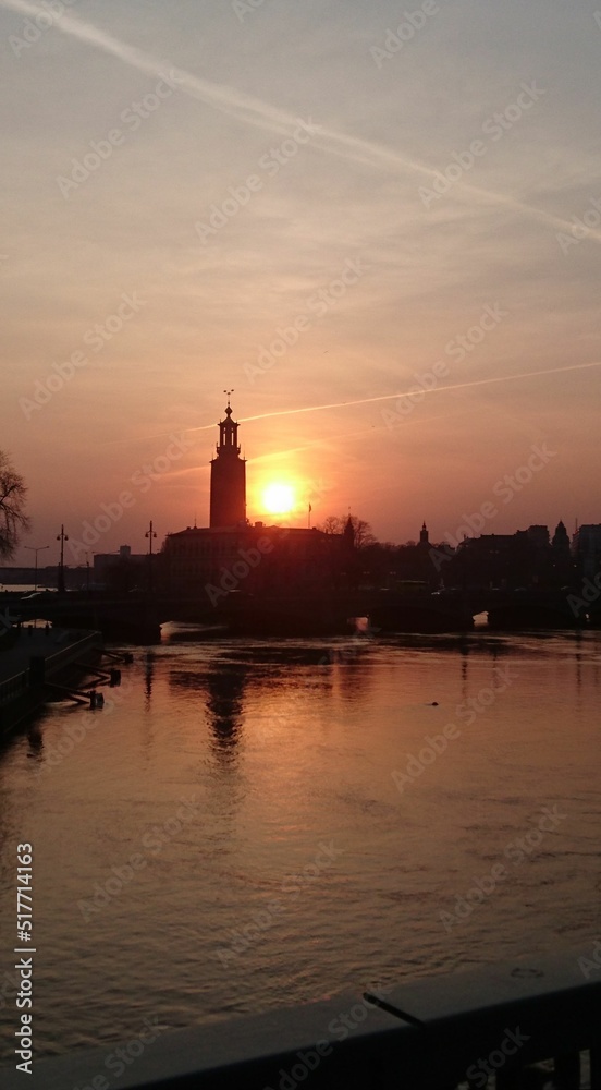 Stockholm at sunset with a reddish sky - Stockholm bei Sonnenuntergang