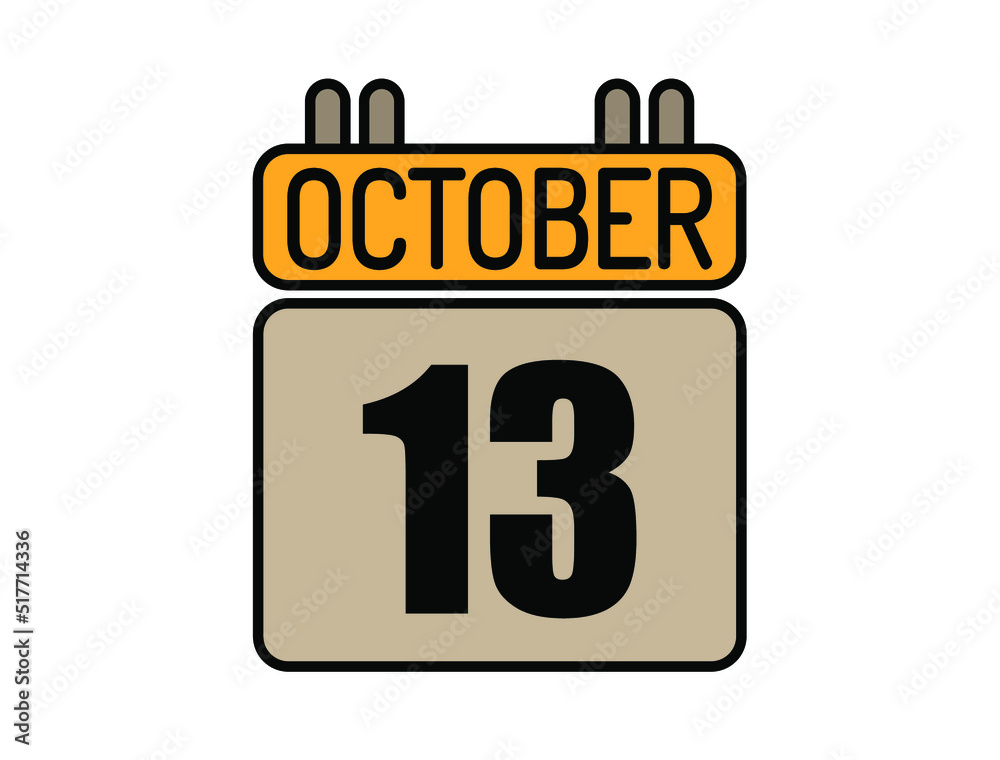 Day 13 October calendar icon. Calendar vector for October days isolated on white background. Day 13 October calendar icon. Calendar vector for October days isolated on white background.