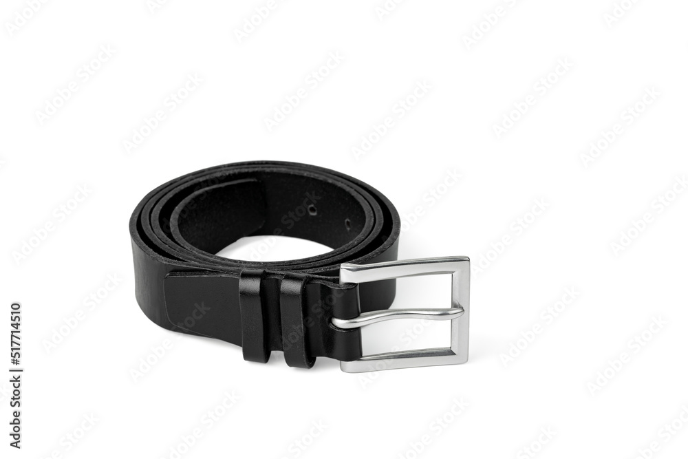 Black leather belt isolated on white background. Black leather belt isolated on white background.