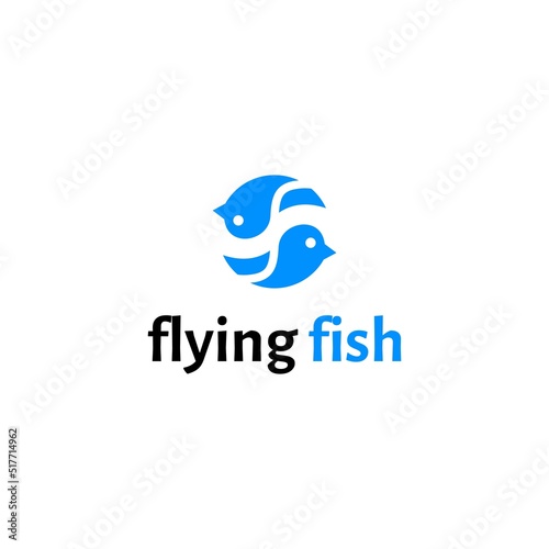 Flying fish logo design. Fish that resemble birds form a circle. minimalist and modern logo