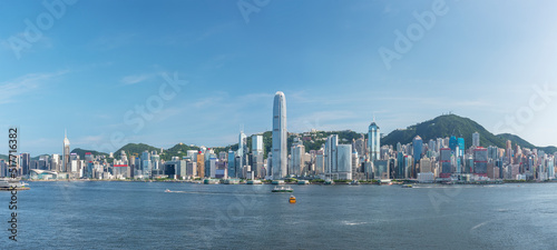 Panorama of skyline of Victoria Harbor in Hong Kong city photo