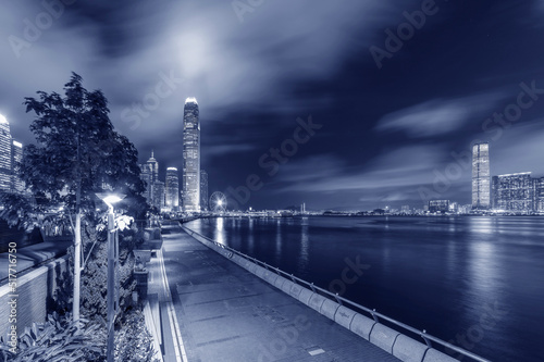 Night scenery of skyline and Victoria harbor of Hong Kong city