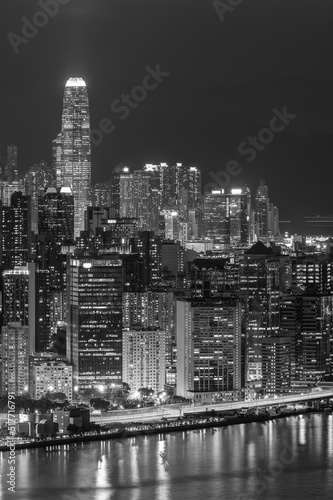 Night scenery of downtown district of Hong Kong city © leeyiutung