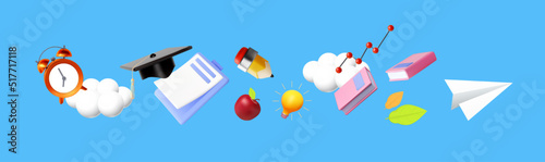 Back to school. Learn and study. Design template with school supplies.