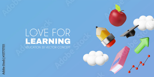 Back to school. Learn and study. Design template with school supplies.