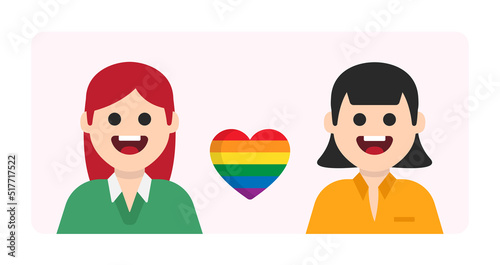 LGBT Lesbian couple character with love symbol flat design. Vector illustration.