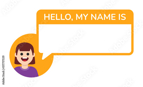 Hello, my name is text with empty template vector illustration.