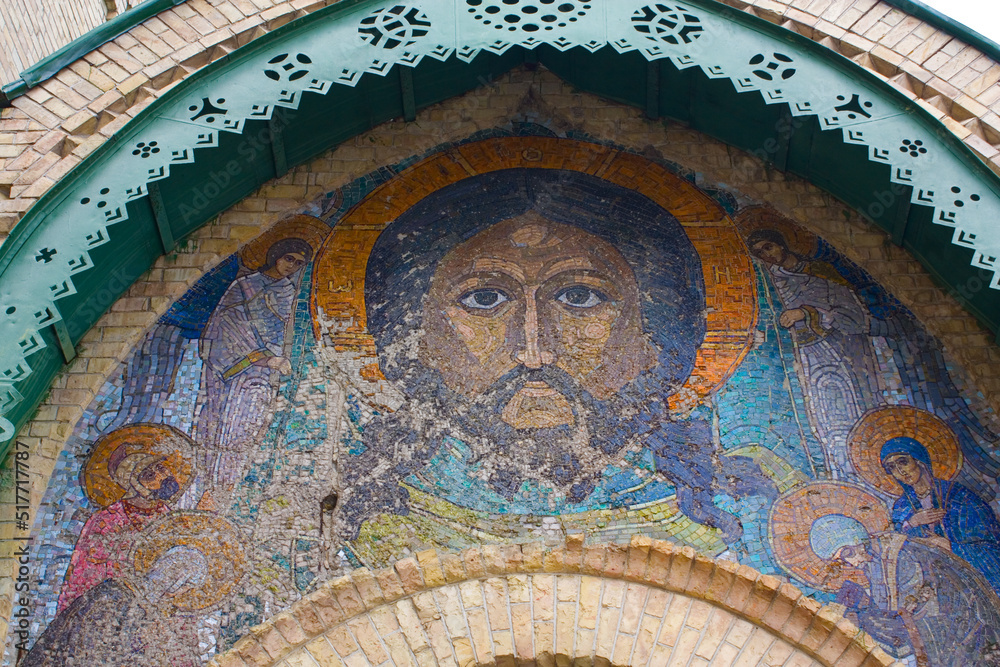 Mosaic of Svyatopokrovska Church (or Church of the Intercession of the Most Holy Theotokos) in Parkhomivka, Kyiv region, Ukraine