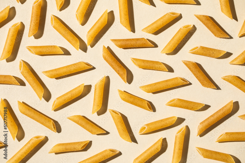 Top view of pattern of raw pasta