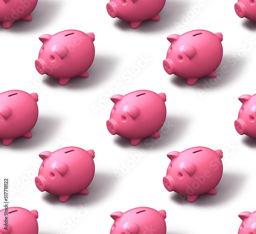 Photos Seamless pattern of pink piggy bank from 3D rendering on white background