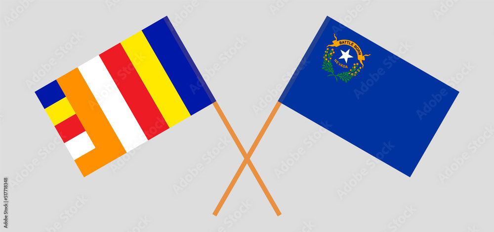 Crossed flags of Buddhism and The State of Nevada. Official colors. Correct proportion Crossed flags of Buddhism and The State of Nevada. Official colors. Correct proportion