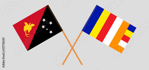Crossed flags of Papua New Guinea and Buddhism. Official colors. Correct proportion